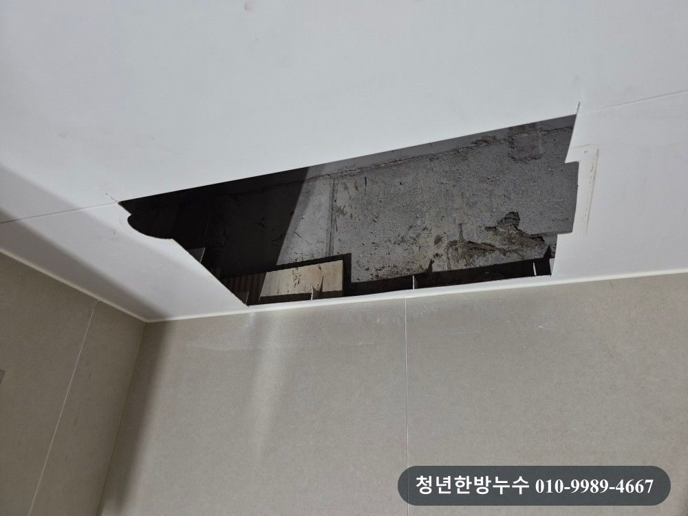배관 확인을 위해 개방한 화장실 천장입니다.